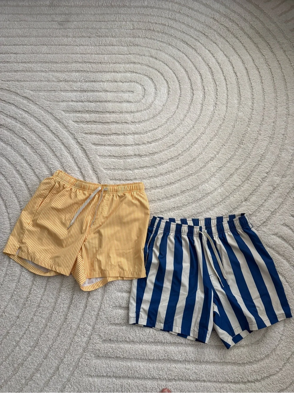 Men's Yellow Pinstripe Swim Shorts - Athletic Beach Trunks